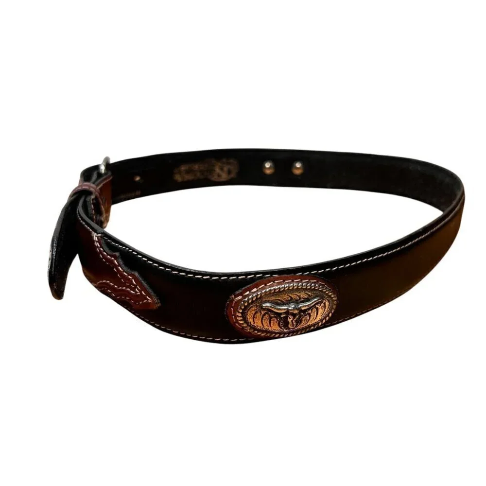 Nocona Boys Western Belt Longhorn Steer Brown Black  Silver